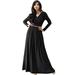 KOH KOH Long Sleeve Modest Fall Winter Evening Flowy Empire Waist Full Floor Length Cocktail Formal V-Neck Tall Maxi Dress Gown Abaya For Women Black Medium US 8-10 NT021