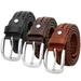 Falari Men Leather Hand Braided Belt Stainless Steel Buckle Casual Dress Belt 9011