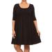 Women's Casual Plus Size Scoop Neck 3/4 Sleeves A-Line Babydoll Mini Dress Made in USA