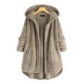 Jocestyle Women Winter Hoody Single Breasted Plush Coat Midi Jacket (Khaki 4XL)