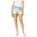 Cover Girl Junior's Cute Jeans Shorts for Teens Mid Rise Waisted Blue Acid Wash, Faded, 1