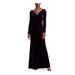 RALPH LAUREN Womens Purple Long Sleeve V Neck Full-Length Fit + Flare Evening Dress Size 10