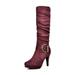Dream Pairs Women Soft Faux Fur Lining Knee High High Platform Heel Winter Boots Paris Burgundy Size 9