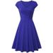 Women Summer Fashion Slim Tunic Dress Solid Color Short Sleeve V-neck Knee Length Short Dress A-line Pleated Party Dress Elegant Dress