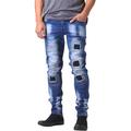 Ma Croix Mens Faded Washed Slim Biker Denim Jeans