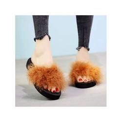 UKAP Women Fashion Faux Fur Slides Fluffy Slippers Summer Sandals Lightweight Casual Shoes