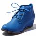 Women's Lace Up Oxford Wedge Booties Bootie Ankle Boots Spring Wedges High Heel Shoes Toe Bridal Wedding Fashion Round for Women Amanda-01 Blue Pu 12