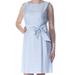 ANNE KLEIN Womens Light Blue Striped Belted Sleeveless Boat Neck Knee Length Sheath Wear To Work Dress Size: 10