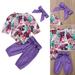 Seyurigaoka Seyurigaoka Newborn Kids Baby Girl Floral Tops Romper Pants Headband Outfit Clothes 3PCS Set