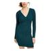 CITY STUDIO Womens Green Glitter Long Sleeve V Neck Short Body Con Cocktail Dress Size 15