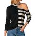STARVNC Women Stripe Colorblock Cold Shoulder Long Sleeves Top