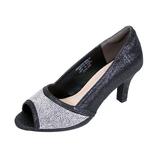 FLORAL Noemi Women Extra Wide Width Open-Toe Rhinestone Slip-On Party Heeled Dress Pumps BLACK 7.5