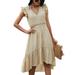 UKAP Summer Sleeveless Knee Length Dress For Women Beach Casual Pleated Ruffle Sundress Holiday Party Dresses for Ladies Girls