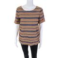 Pre-ownedTory Burch Womens Cotton Beaded Short Sleeve Sequin Top Tan Brown Blue Size 8