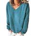 Avamo Women Baggy Pullover Loose Casual Fuzzy Fleece Jumper Ladies Long Sleeve Plush Pullover V-Neck Top Fashion Solid Color Autumn Fall Sweatshirt