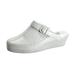 24 HOUR COMFORT Gertrude Women's Wide Width Swivel Strap Leather Clogs WHITE 6.5