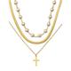 Scoop Brass Yellow Gold-Plated Triple Layered Necklace, 15" + 3" Extender