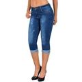 Plus Size Women 3/4 Cropped Length Denim Jeans High Waist Stretchy Slim Fit Trouser Casual Skinny Pencil Pant