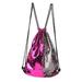 TureClos Drawstring Backpack Women Faux Leather Sequin Pack Outdoor Sports Storage Bag Pouch, Rose Red Silver