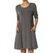 TheMogan Women's S~3XL Basic 3/4 Sleeve Swing Flared Tunic Dress Pocket Long Top