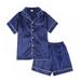 FYCONE Summer Baby Girls Boys Pure Color Emulation Silk Sleepwear Set Short Sleeve Blouse Tops+Short Pants Kids Pajamas Suits