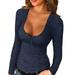 Women's Scoop Neck Henley Sweatshirts Low Cut Solid Sexy Fall Long Sleeve Button Down Shirts