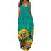 JustVH Women V Neck Sleeveless Floral Long Maxi Dress with Pocket