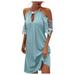 Follure summer dresses Women's Sexy Solid Color Lace Sleeve Halter Neck Strapless Dress