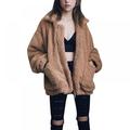 Women's Lapel Casual Warm Shaggy Coat Autumn Winter Oversized Outwear Jacket with Pockets