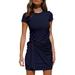 Xelparuc Women's Summer T Shirt Dress Casual Short Sleeve 2021 Crewneck Bodycon Ruched Tie Waist Mini Dresses