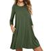 Women Long Sleeve Pleated T-Shirt Dress With Pockets Casual Loose Tunic Dress