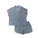 Ambrielle Womens Lt Blue Stripe & Palm Tree Button Front Pajamas Short Set M