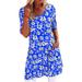 Winnereco Women Dress Floral Print Round Neck Half Sleeve Straight Dress (Blue 3XL)