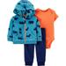 Carter's Baby Boys 3 Piece Animal Print Bodysuit Hoodie And Pants Set Outfit Blue Orange Size 3 Months