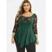 Women's Plus Size Floral Lace Solid Color Irregular Hem See-through Round Neck Tops