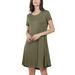 Niuer Women Solid Color Short Dress Summer Holiday Short Sleeve U Neck T Shirt Dress Pockets Pleated Dresses Army Green M(US 8-10)