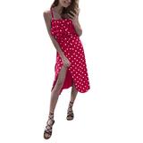 Cotonie Women Summer Sexy Strappy Vintage Off Shoulder Ruffles Lace up Dot Print Dress