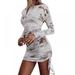 New Women's Autumn Dress Tie-dye Print Ladies Casual Round Neck Long Sleeve Summer Dress Household Girl Skinny Short Mini Dress