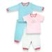 H783G-2-12-AQ 4 Piece Girls Aqua, Pink & White Pajama Set, Stripes & Aqua Dots Print - 9-12 Months