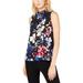 Nine West Womens Floral Print Mock Neck Blouse Black M