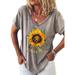 Plus Size Women Short Sleeve Cotton Baggy Blouse Crop Tops Summer Hipster Tee Baggy For Girls T Shirt Sunflower Printed Blouse Fashion Women Casual Ladies Short Sleeve Tops Printed