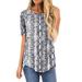 Womena's Round Neck Loose Printed Short Sleeve T-shirt Front Short Back Long Sweater