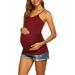 Sexy Dance Womens Maternity Shirt Essential Summer Sleeveless Side Ruched Basic Pregnancy Shirt Beach Pool Party Tanks