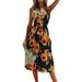 Womens Dresses Summer Casual Spaghetti Strap Floral Button Down Swing Midi Dress Boho Sundress with Pockets