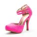 Dream Pairs Office-02 Women's Classy Mary Jane Double Ankle Strap Almond Toe High Heel Pumps Shoes Office-02 Fuchsia/Suede Size 5.5