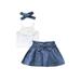 Summer Dress Toddler Baby Girls Lace Vest Tops+Denim Skirts 3pcs Outfits Set