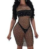 FINELOOK Women Sequins See Through Mesh Bikini Swimsuit Cover Up Dress