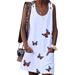 Women Boho Summer Casual T Shirt Dresses Beach Cover up Tank Dress Sleeveless Scoop Neck Butterfly Print Sundress Ladies Loose Pockets Mini Dress