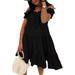 UKAP Beach Hoilday Casual Mini Swing T-Shirt Dress For Women Ruffle Hem Flutter Sleeve Dresses A Line Flared Skater Cocktail Party Cute Dress