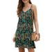 Avamo Beach Boho Floral Dress Women Ladies Casual Tunic Tank Cami Dress Cute and Sexy Summer V-neck Spaghetti Strap Dress